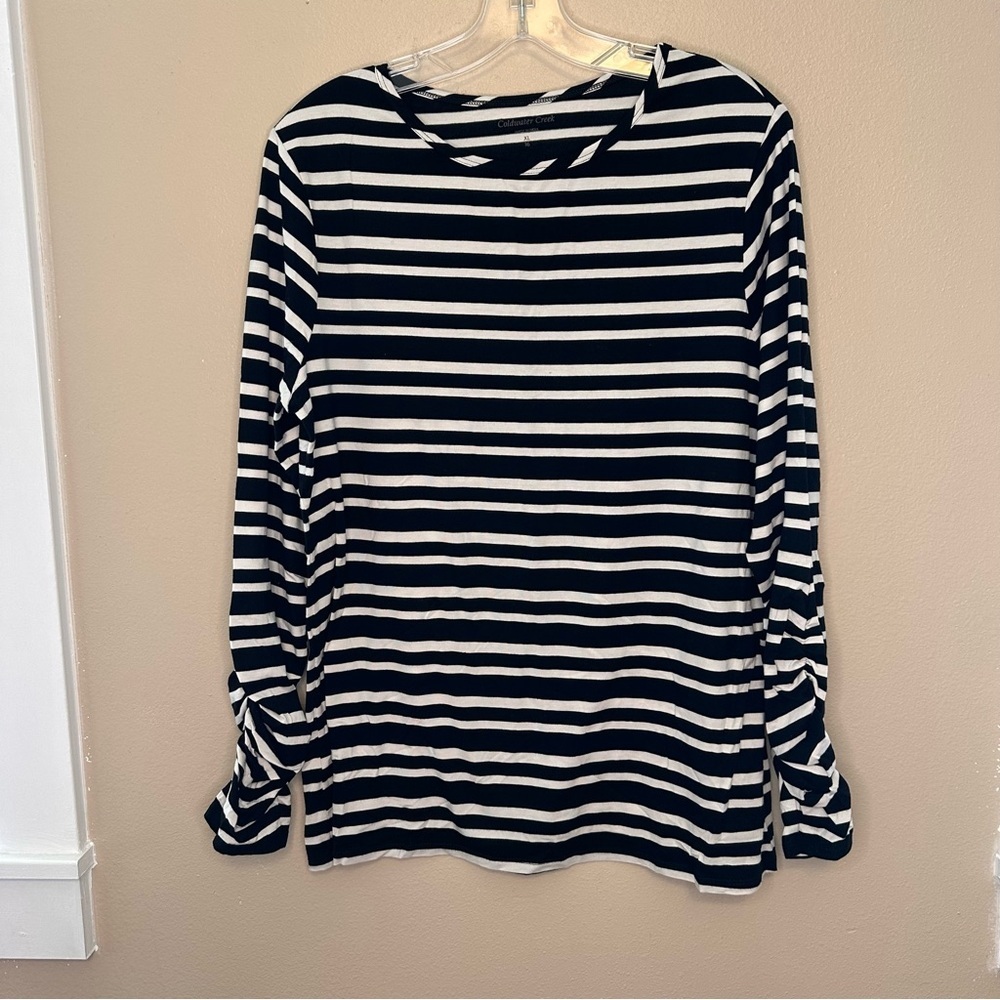 Coldwater Creek Black and White Striped Long Sleeve Top Size XL